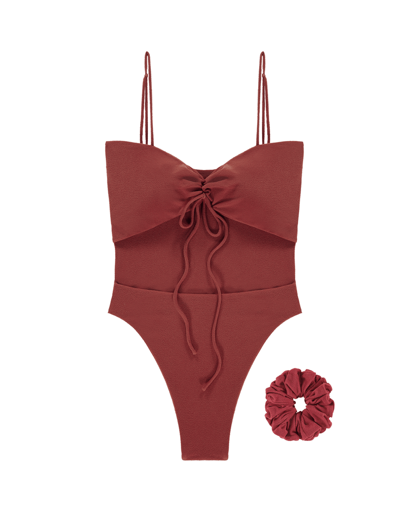 The Thalia Bathing Suit | Terry Coral Red + + The Scrunchie (FREE) - AYA Label